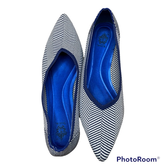 French Blu Halo Navy Blue Herringbone Pointy Flats Size 8 - Picture 3 of 6